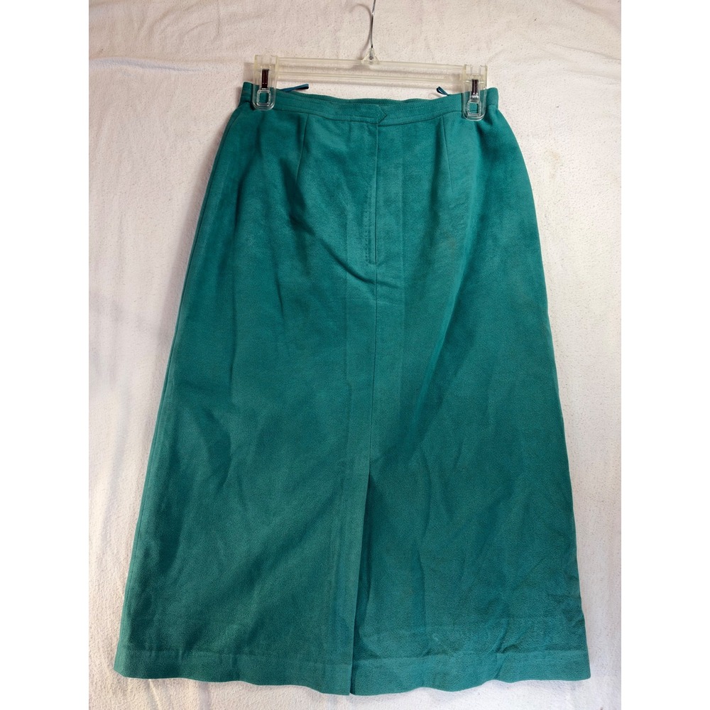 Vintage Teal Faux Suede Skirt Suit Set Blazer & Midi Skirt Green 2 Piece - Picture 14 of 16